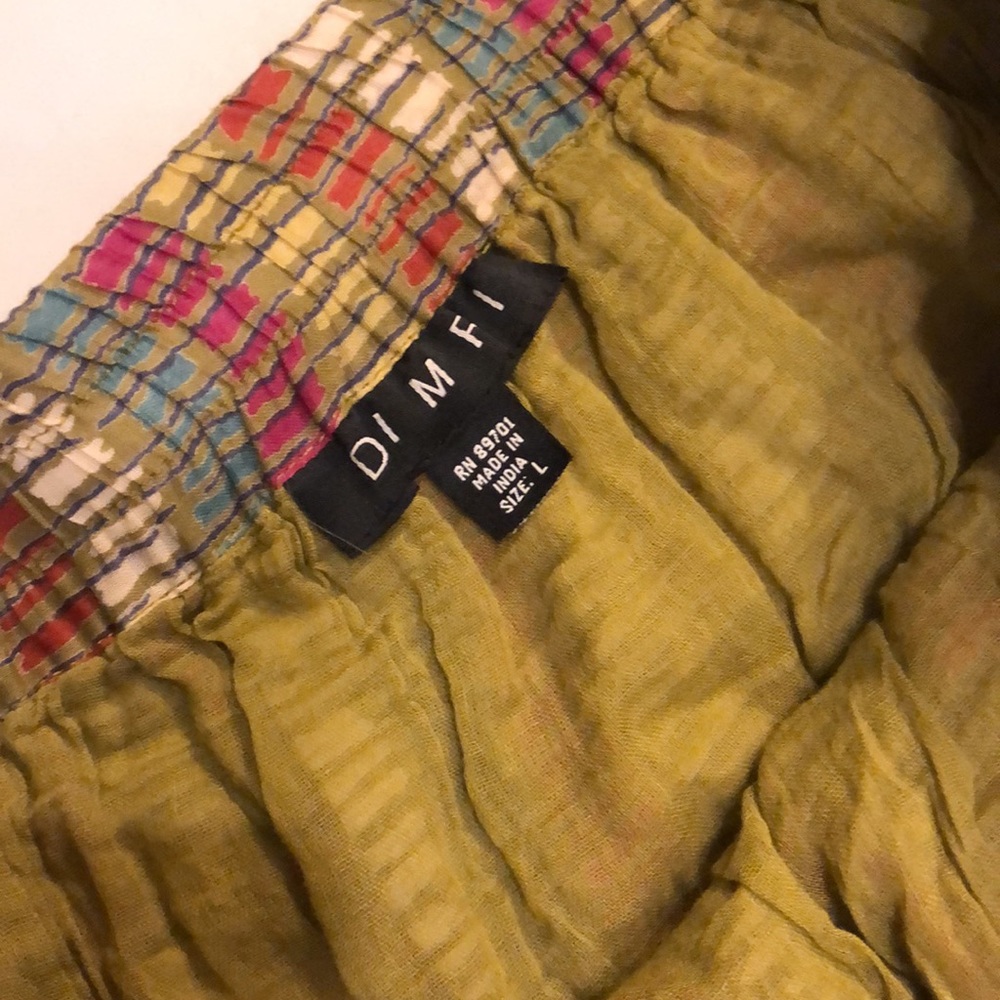 BOHO-Olive,Pink & Cream Floral Patterned Pleated A-Line Cotton Maxi Skirt Large - Picture 4 of 6